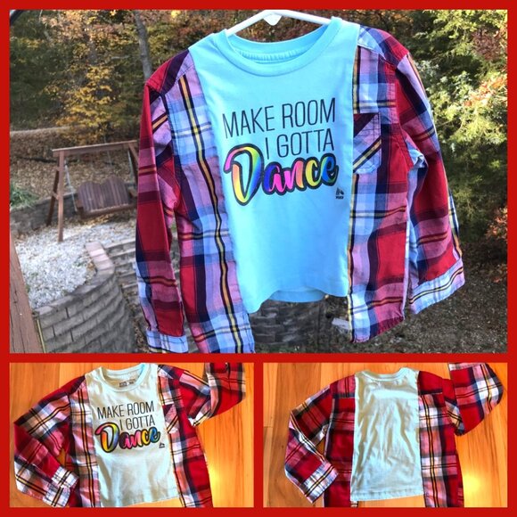 Upcycled Girl’s Cotton Plaid Tee: Oversized Dance Graphic T-Shirt, Size 6-8 - Picture 7 of 7